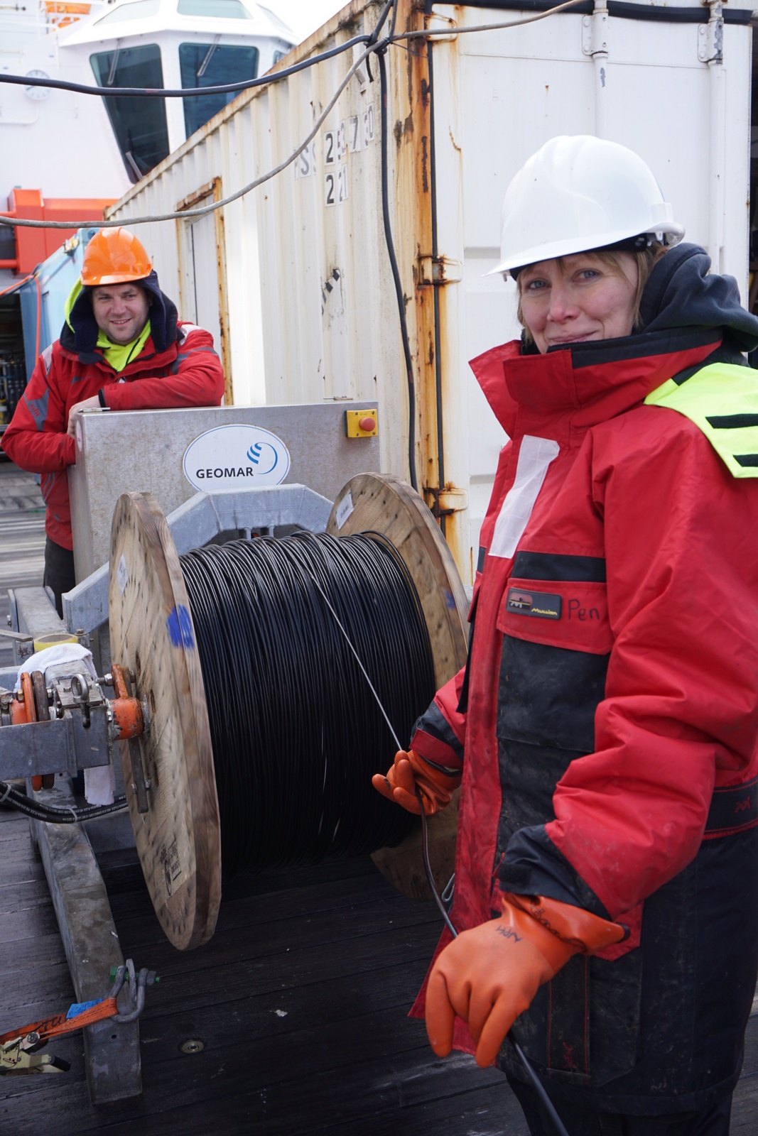 Prof. Penny Holliday at sea as part of an expedition in 2018