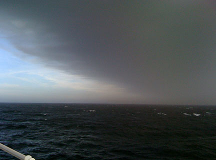 Volcanic ash cloud over the ocean as seen from RRS Discovery (image: Dr Frédéric Le Moigne)