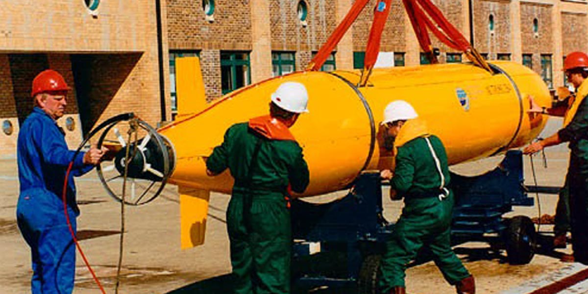 Autosub on the dockside at Southampton Oceanography Center