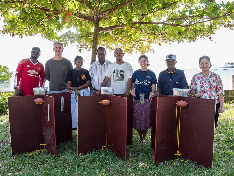 Pictured L-R: Abdulaziz Alawy (MSc, IMS), Dr Matthew Palmer (NOC), Mercy Mushi (MSc, IMS), Daudi Mukaka (IMS), Ali Rashid Hamad (Pemba Fisheries), Dr Gaby Mayorga Adame (NOC), Ali Mwinyi (IMS technician), Sofia Alexiou (NOC).