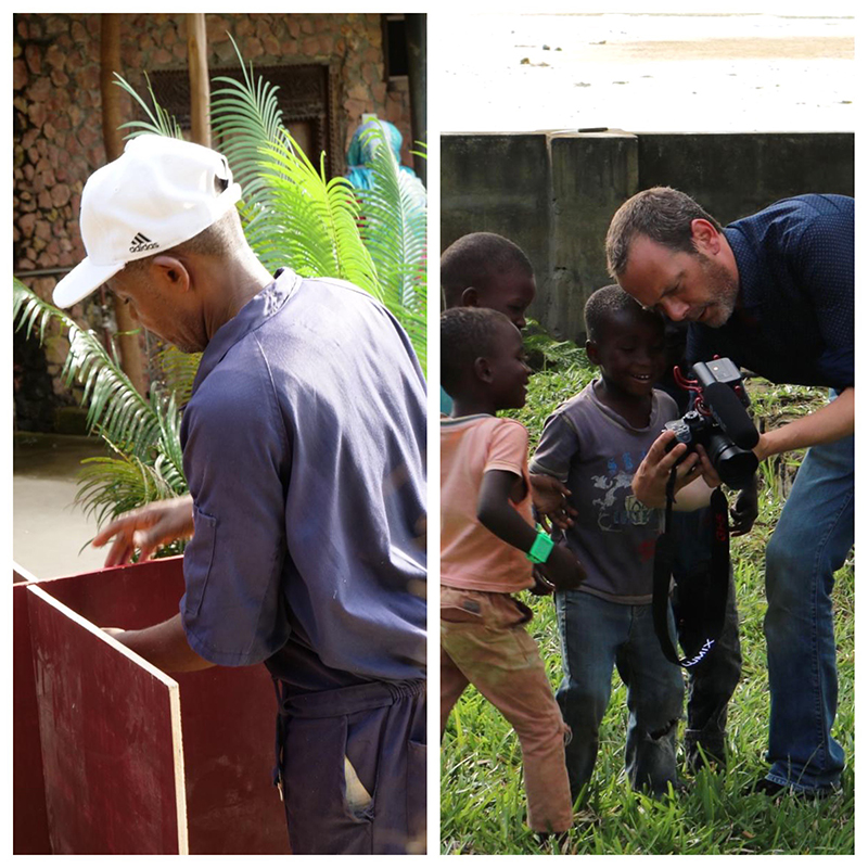 L: Ali assembles a drifter R: There was lots of local interest in our activities on Pemba