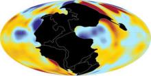 The supercontinent of Pangaea surrounded by an ocean of changing pH