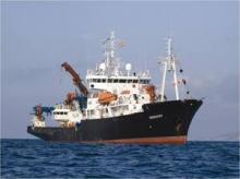 The RRS Discovery at sea (credit: Leighton Rolley)