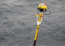 NOC’s Spar Buoy being deployed off the coast of Newfoundland (courtesy: Ian Brooks)