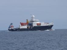 The RRS James Cook leaving Cork, Ireland