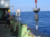 Extracting a core from the seabed. Credit Russell Wynn.