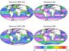 Observed vs MEDUSA-simulated primary production for northern summer (top) and northern winter (bottom) [from Yool et al., 2013]